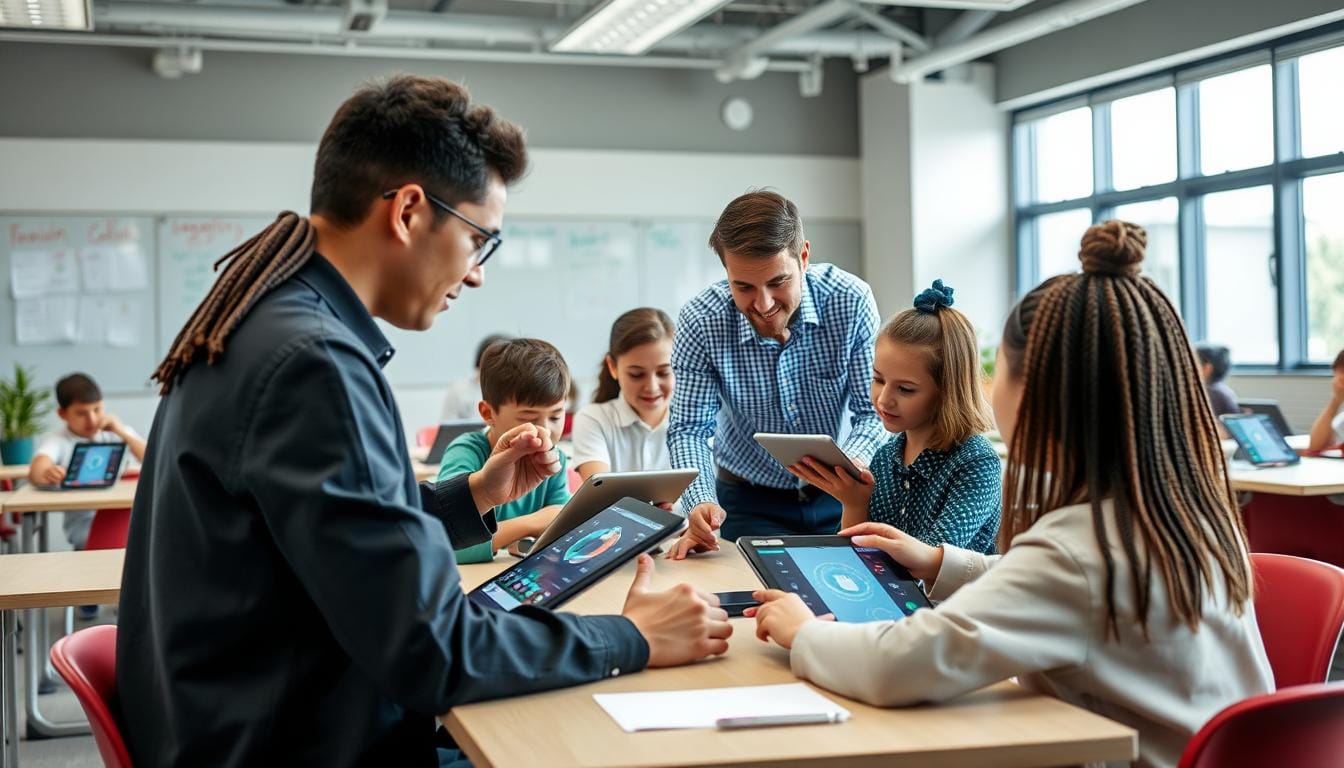 AI in education showing a student using an adaptive learning platform on a tablet